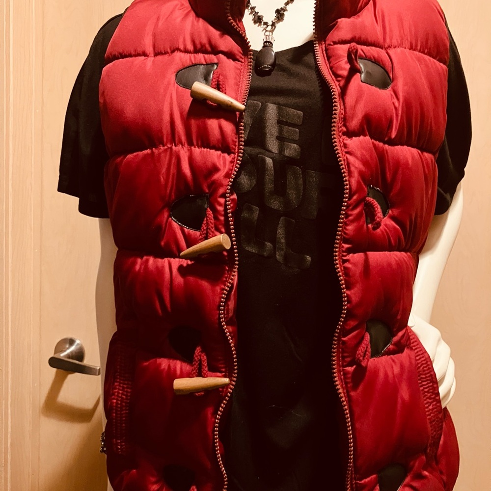 Ruff Hewn Red Puffer Vest with Toggle Closure